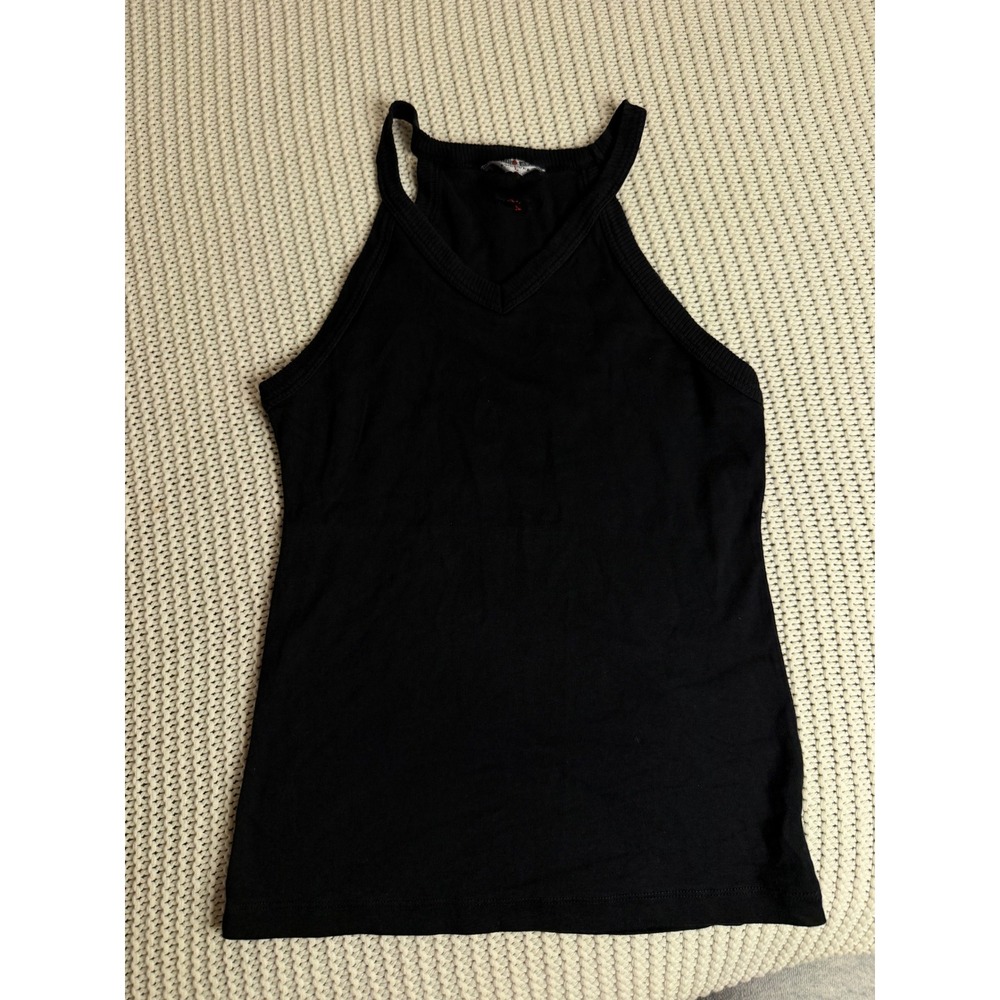 Hard Tail Forever Black Ribbed V-Neck Racerback Tank Top Size L